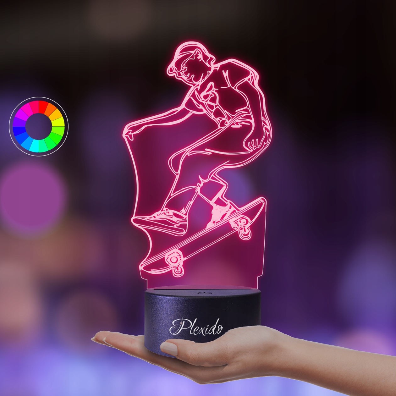 Lampka Nocna Stołowa 3D LED Skateboard Deskorolka Marka Plexido