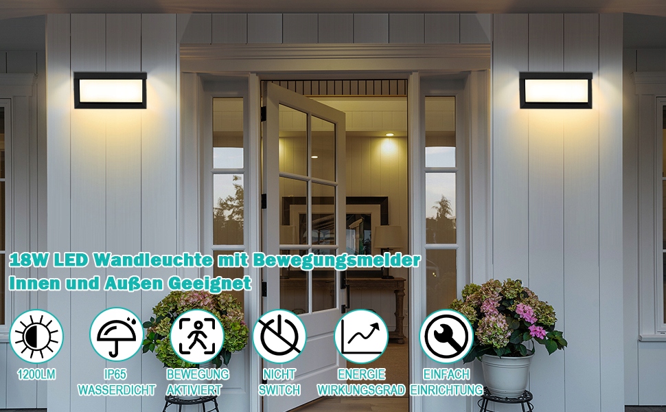 KINKIET ZEWNĘTRZNY LED NAD DRZWI WEJŚCIOWE 18W z czujnikiem ruchu Maksymalna moc pojedynczego źródła światła 18 W