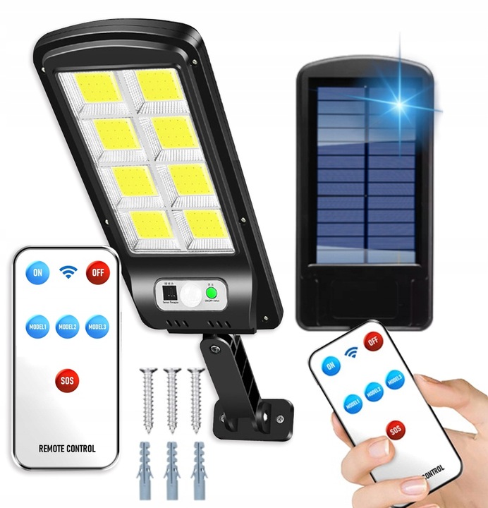 SOLARNA LAMPA Z CZUJNIKIEM RUCHU ZMIERZCHU + PILOT
