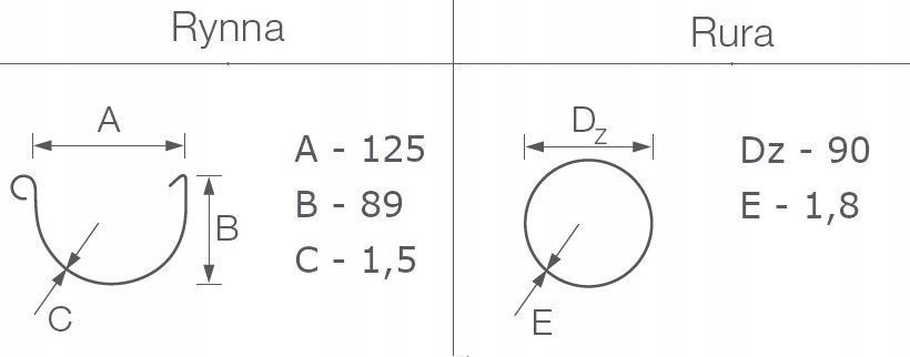 GAMRAT PVC RURA 90 mm 3M BRĄZ 8019 system 125/90 EAN (GTIN) 5905133800600
