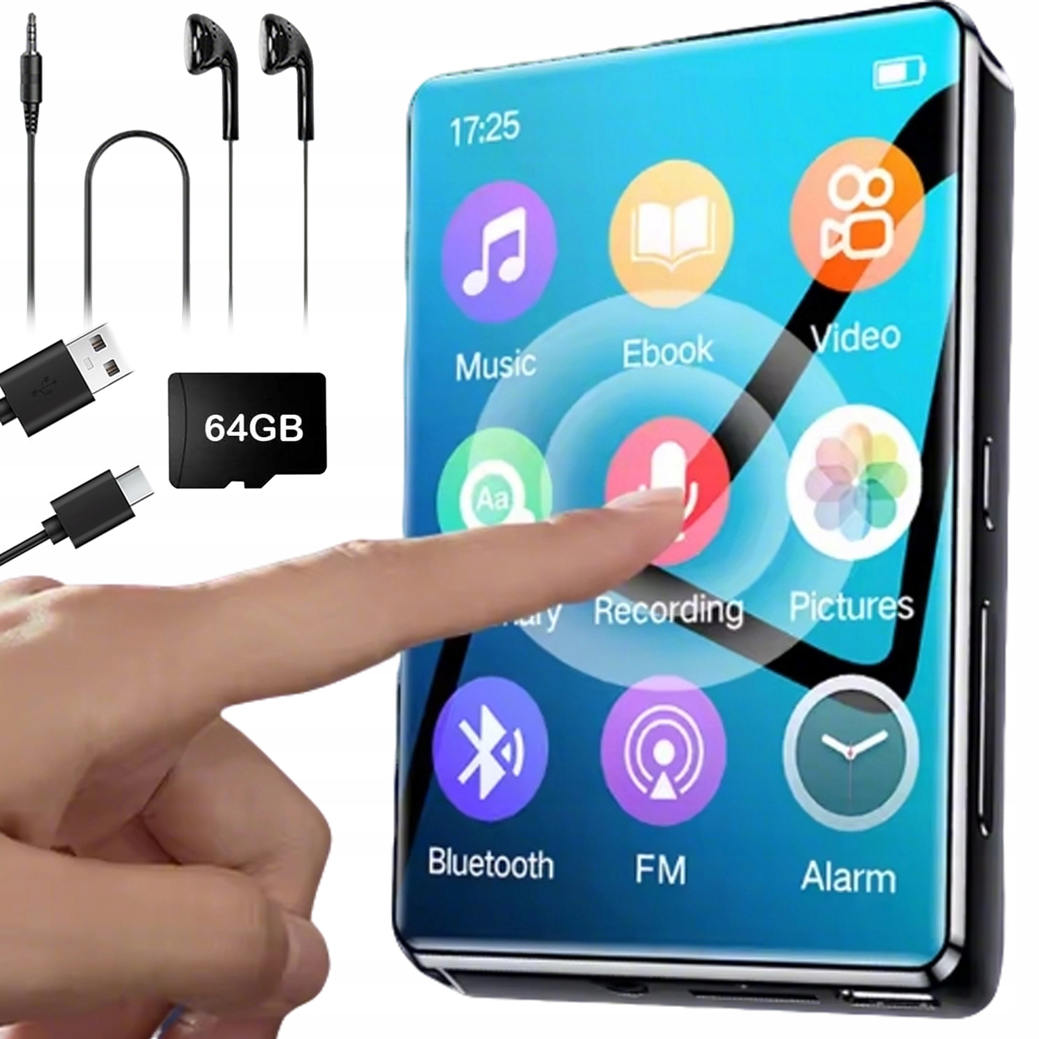 Odtwarzacz MP3 z 64GB Bluetooth 2,4-calowy Dyktafon Fm Głośnik Pl Menu