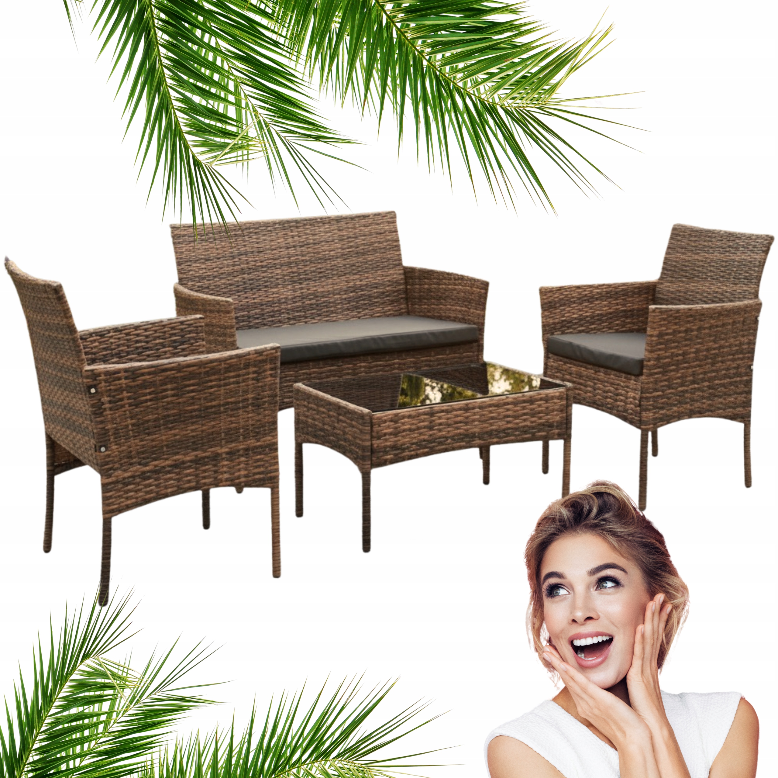 ZESTAW MEBLI OGRODOWYCH SFS010 MTG MEBLE OGRODOWE TECHNORATTAN JASNY BRĄZ