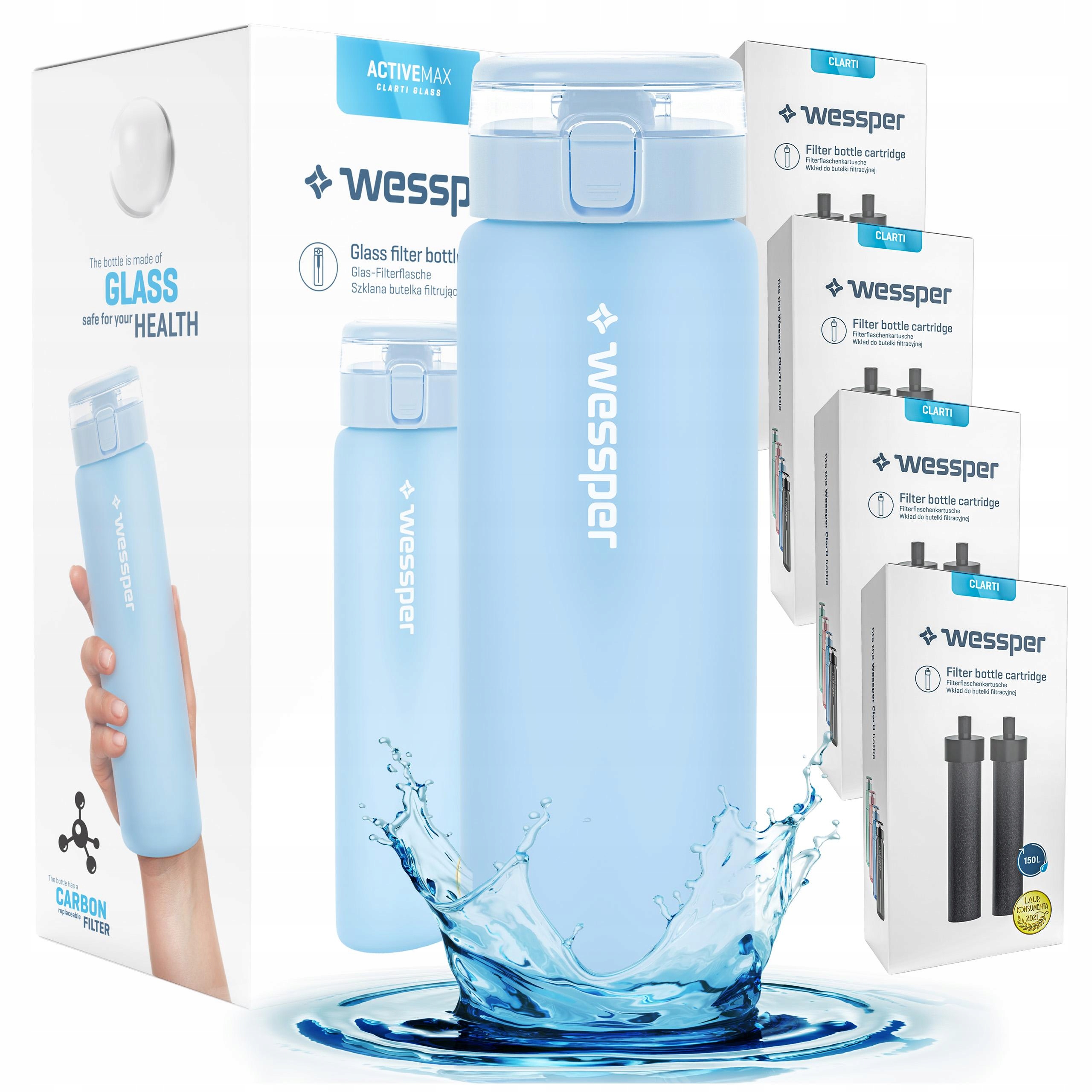 Filtrační láhev Wessper ActiveMax Clarti Glass 0,68 l 9x uhlíkový filtr