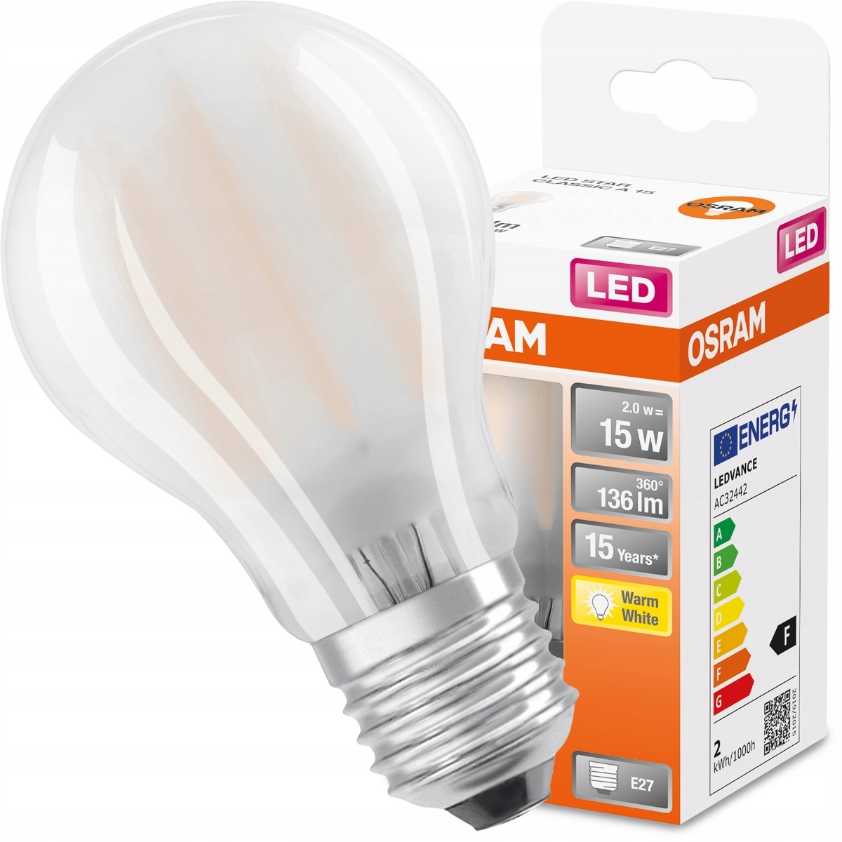 

Żarówka Led E27 A60 2W 15W 2700K Filament Osram