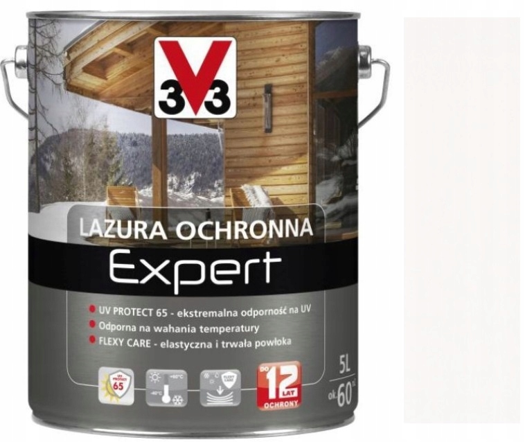 V33 Lazura Expert 12 Lat Ochrony Drewna Biały Alpejski 5L