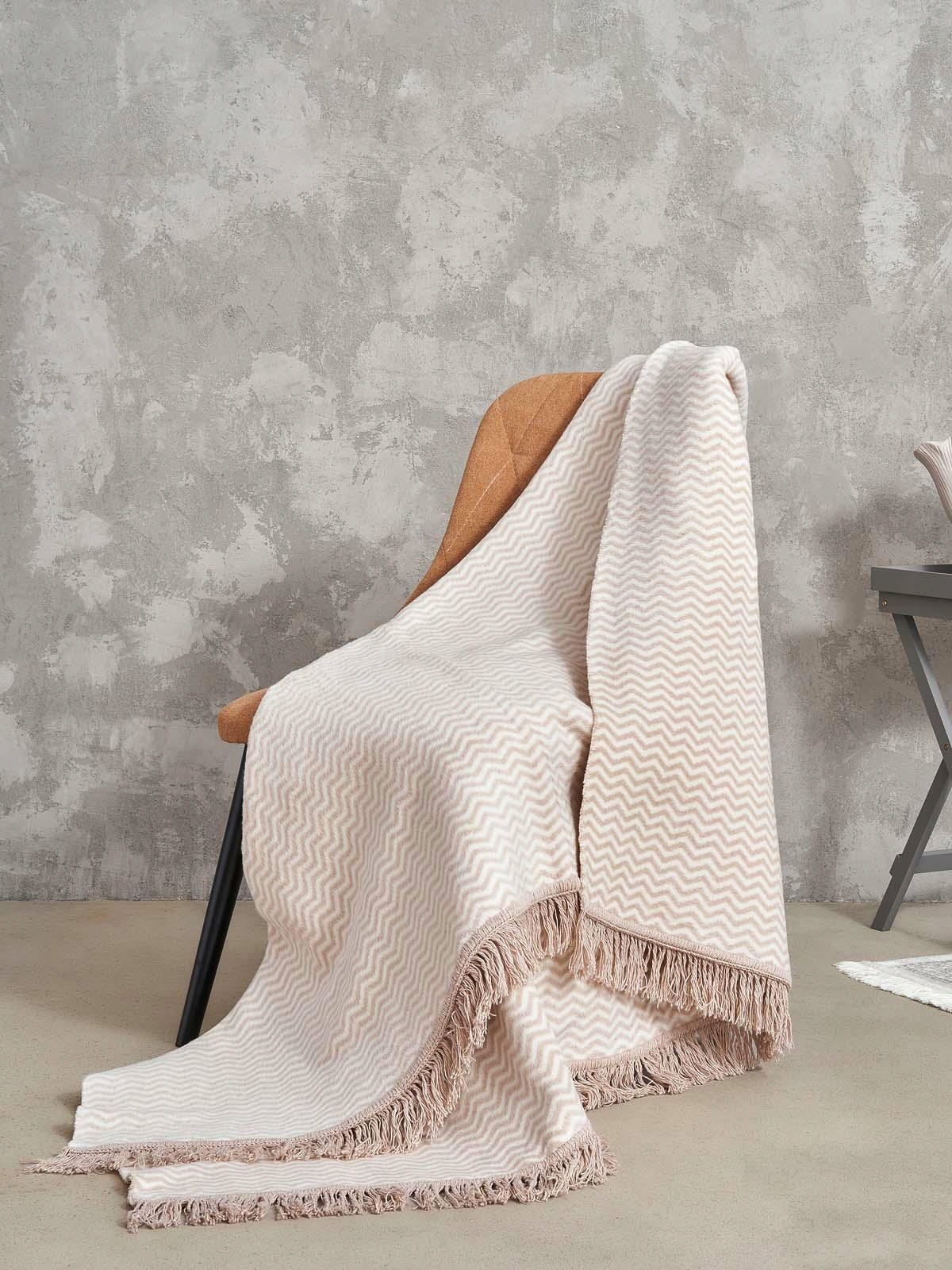 Akrylová bavlněná deka 150x200 2149/2 Zigzak pudrový přehoz Sg