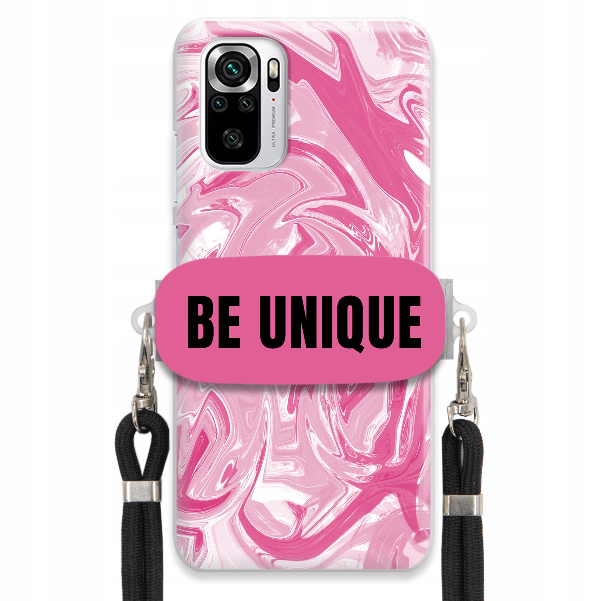 Puzdro pre Xiaomi Redmi Note 10S Case Úchyt Šnúrka Čierna Ružová Mramor Unique
