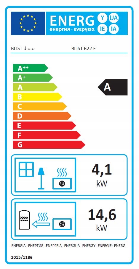 PIEC kominek koza B22 E 22kW z płaszczem wodnym Klasa efektywności energetycznej A