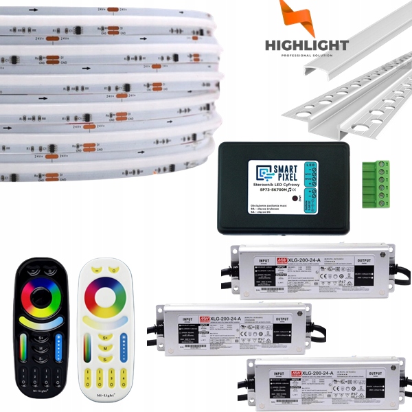 40 m Sada Fasáda Led Digitálna Cob Rgb+nw 16W 24V IP65+Strieborný profil