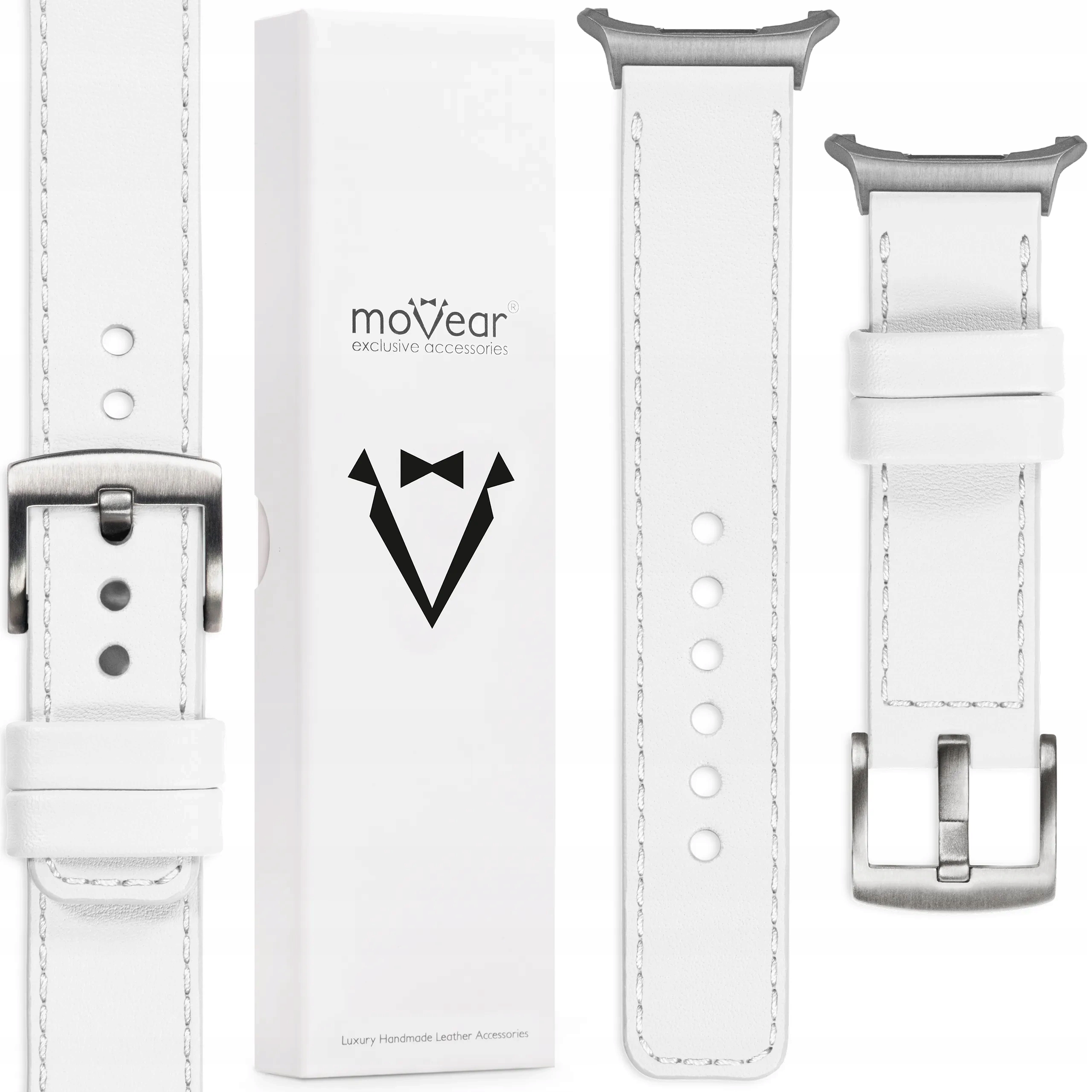 Kožený řemínek pro Samsung Galaxy Watch Ultra 22 mm Bílý Polský Movear