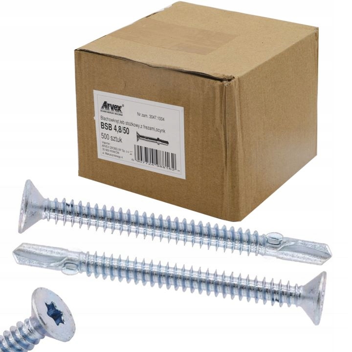 Wkręt Blachowkręt Samowiercący z Fezami Bocznymi Bsb 4.8x50 Arvex 500szt.