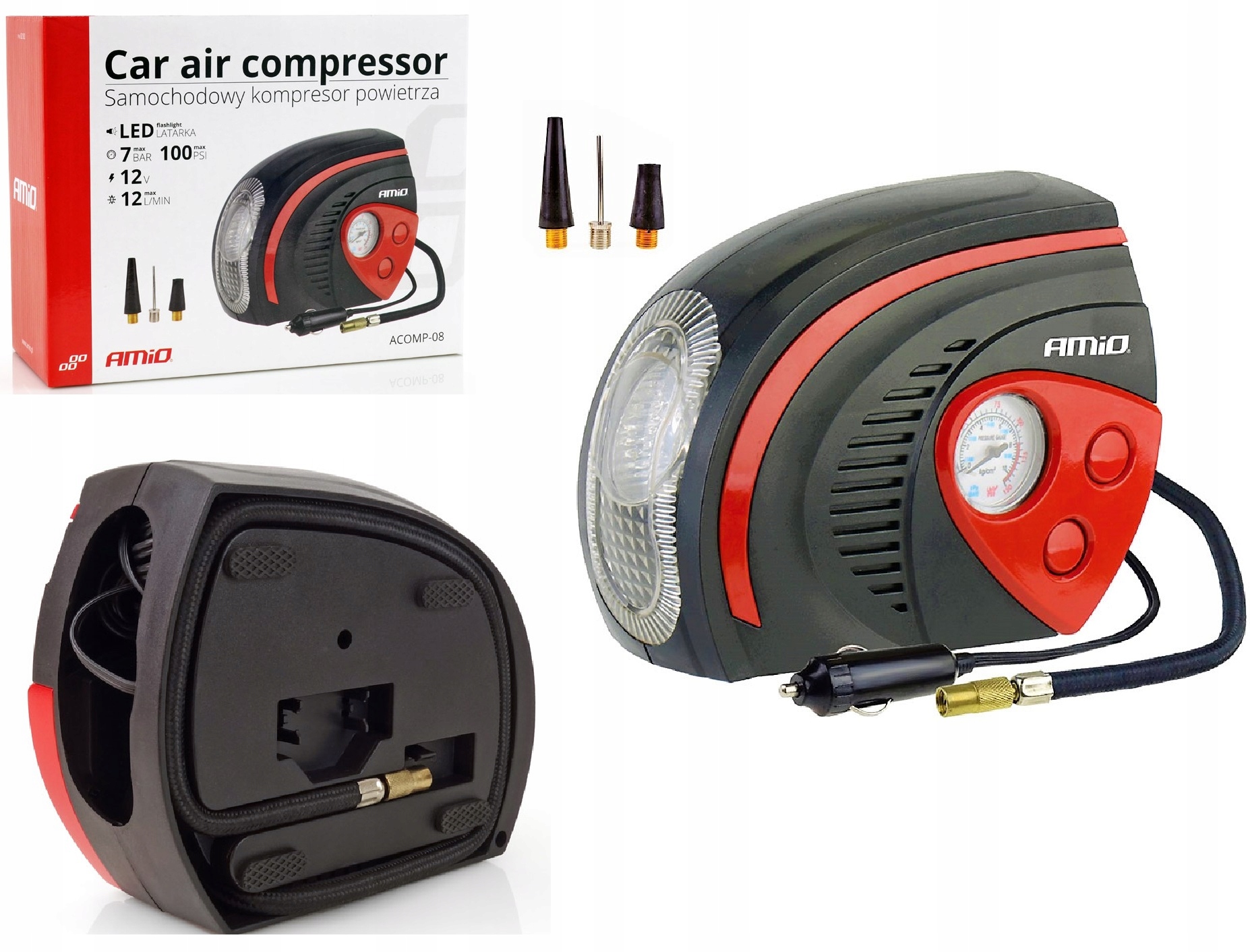 

Kompresor Sprężarka do zapalniczki 12V 7 bar +led