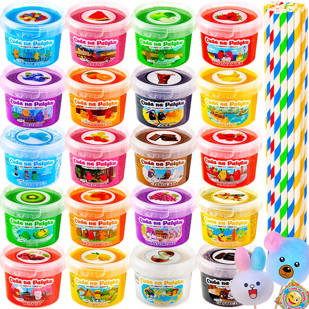 Kolorowy Cukier do Waty Cukrowej do Maszyny Smakowy Patyczki Zestaw 20x100g