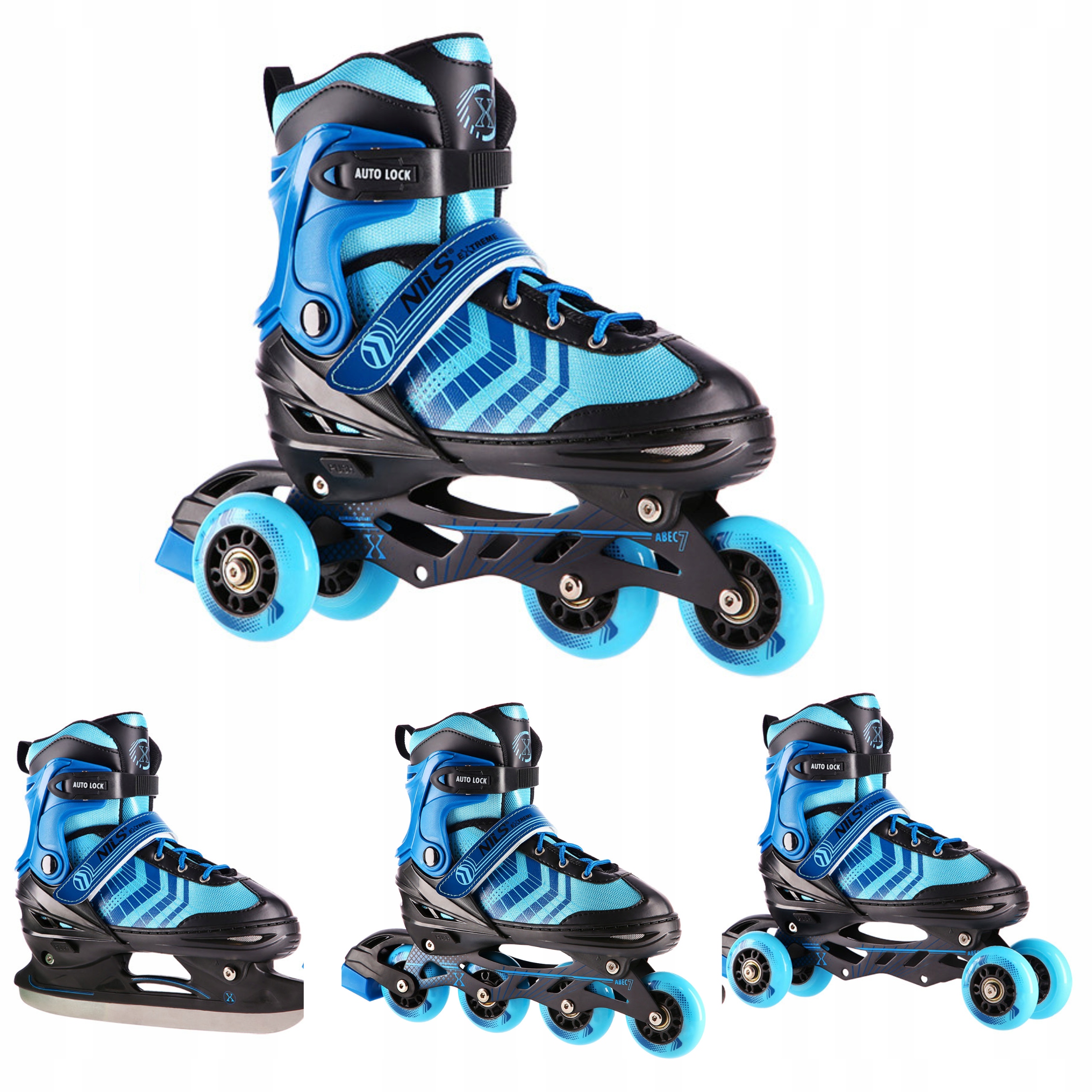 Brusle 2v1 4v1 nastavitelné L 39-43 brusle na led kolečkové brusle sada Pu Nils Extreme