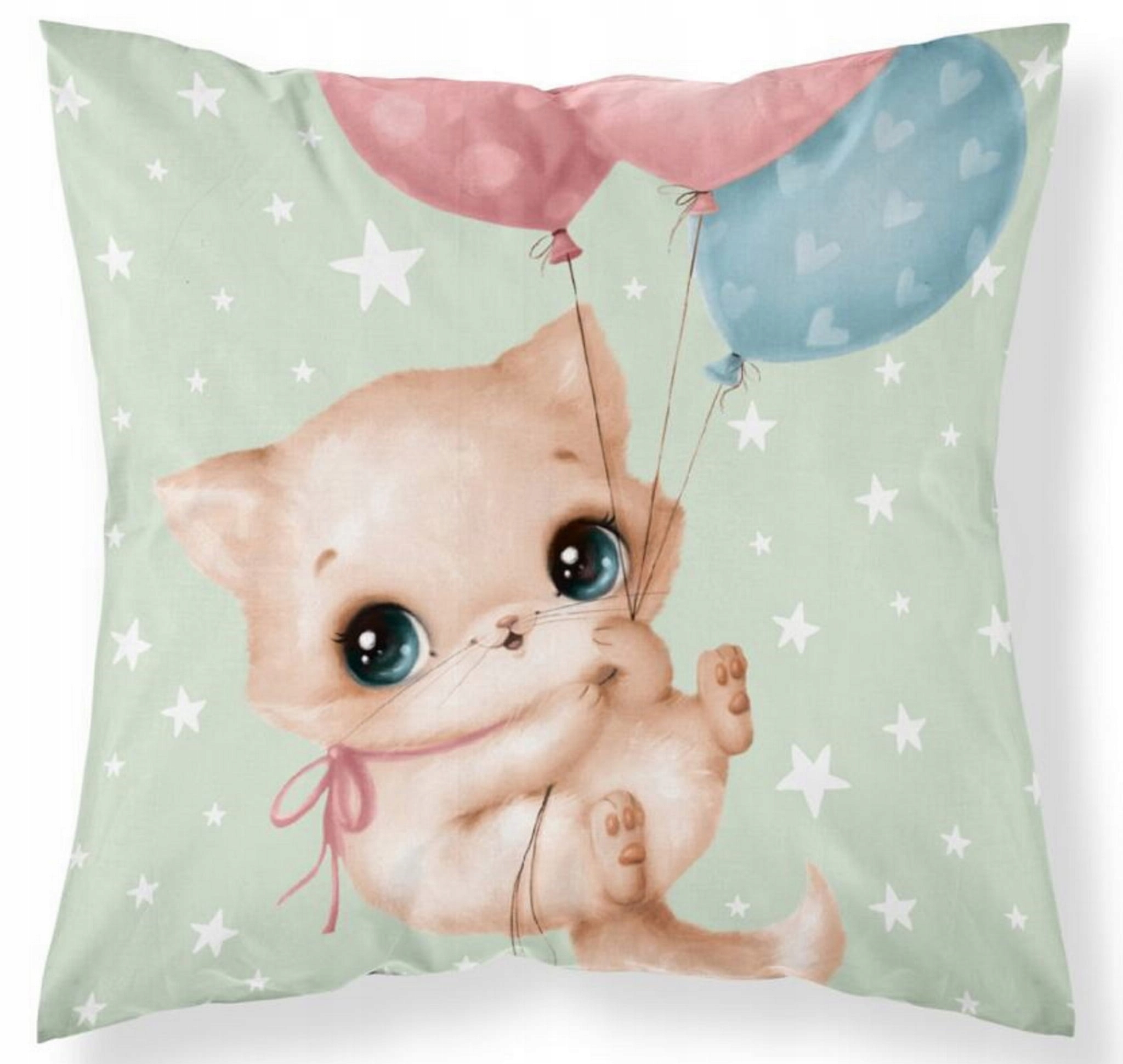 Poszewka na poduszkę 40x40 kotek balony błękitna dla dziecka