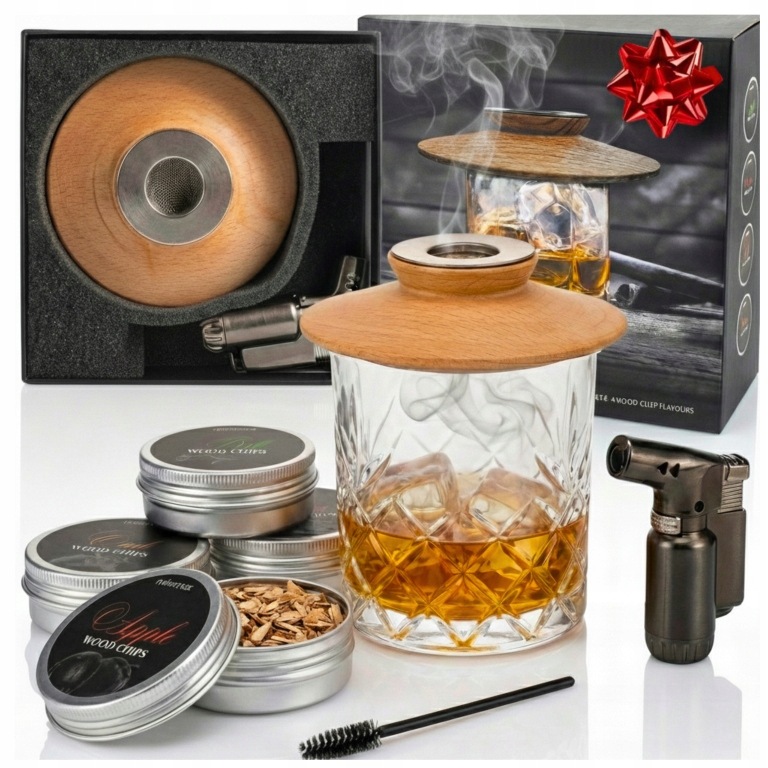 Sada na uzení Whisky Smoker Dárek pro chlapa Zapalovač 4x Hobliny