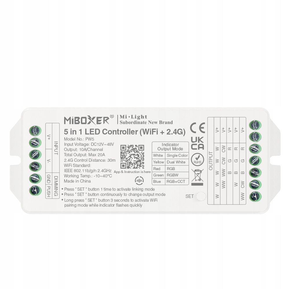 MiBoxer PW5 Sterownik Do Taśma Led 5w1 Rgb Cct 2.4G+WiFi 12-48V 20A MiLight