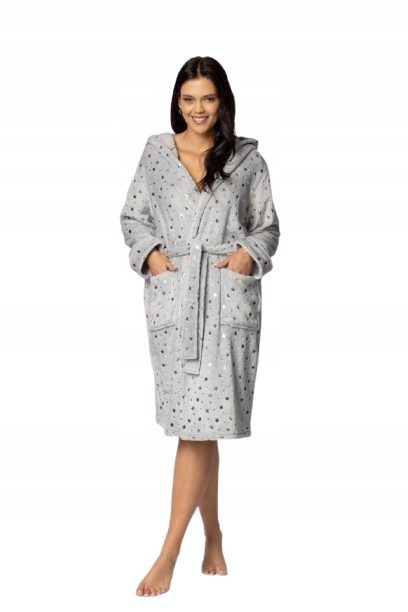 Mona Dámský župan plus size s kapucí Star světle šedý 2XL/3XL