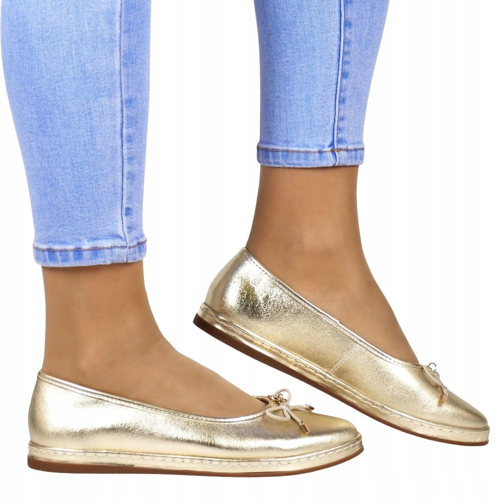 Baleríny Dámské Kožené Nazouvací Polobotky Na Platformě, Zlaté, Širší, New