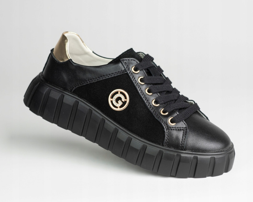 Półbuty damskie buty skóra naturalna Goodin GD-XF-71 czarne złoto lekkie 39