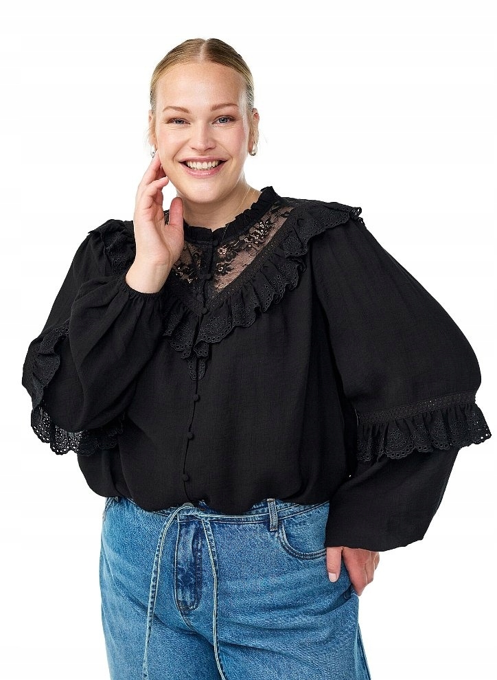 Zizzi Krásná Černá Halenka S Volánky 204A 48