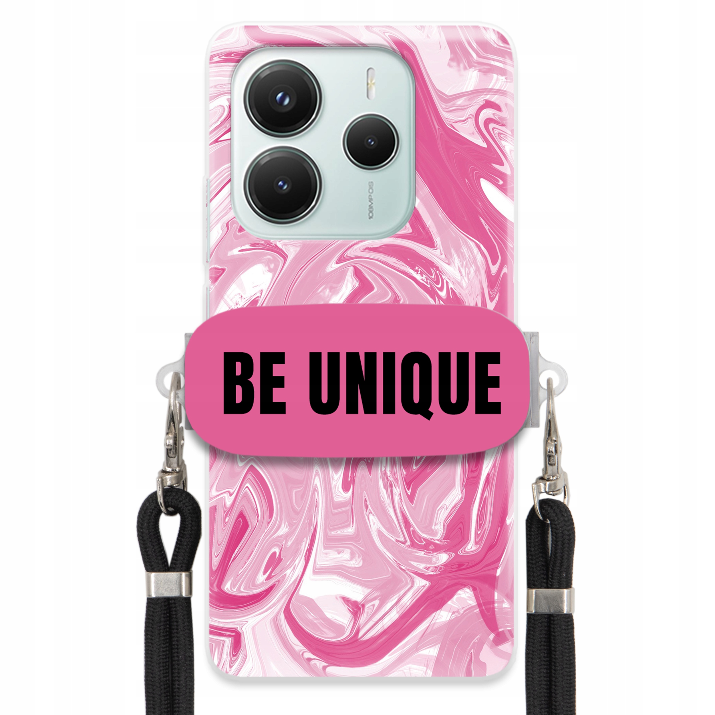 Pouzdro pro Xiaomi Redmi Note 14 5G Pouzdro úchytka Šňůrka Černá Růžová Mramor