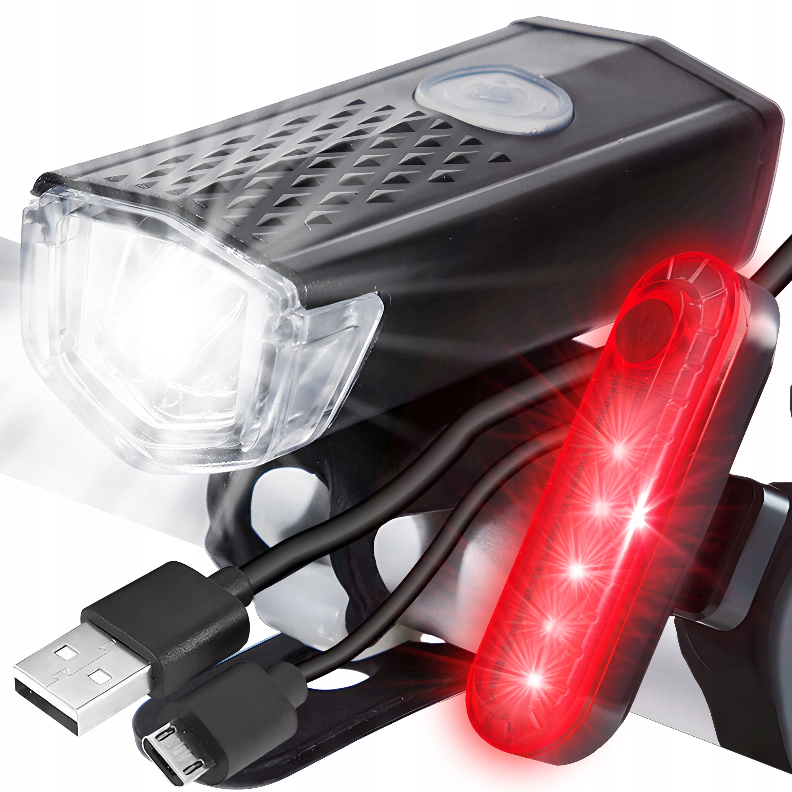 ZESTAW LAMPEK ROWEROWYCH LED PRZÓD I TYŁ DO ROWERU + USB LAMPKI ROWEROWE EAN (GTIN) 5904806166005