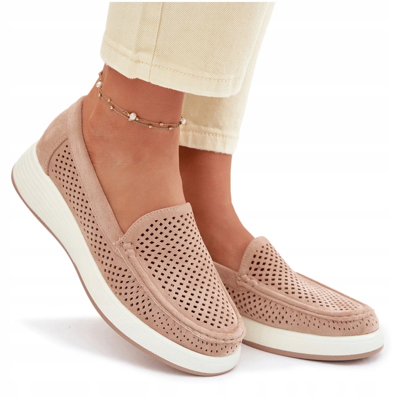 Mokasyny Damskie Ażurowe Lekkie Sergio Leone MK097H Beżowe 36