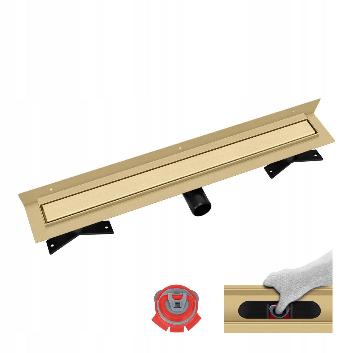 Zlatý nástěnný odtok Vogi Premium Duo 90 cm Pvd sada se suchým sifonem