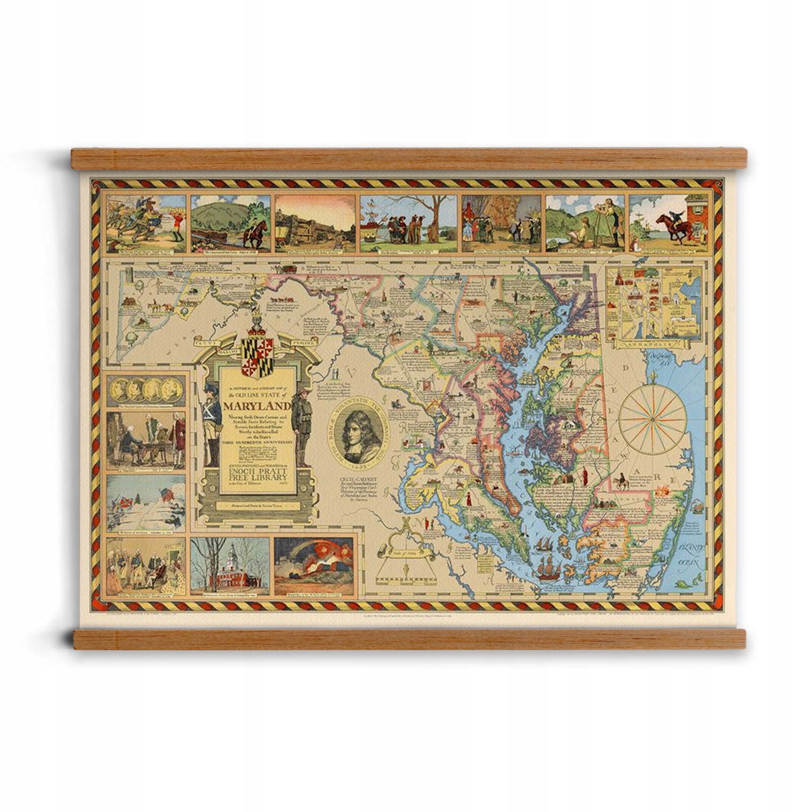 plakáty v rámečcích Mapa Maryland stylový retro A1