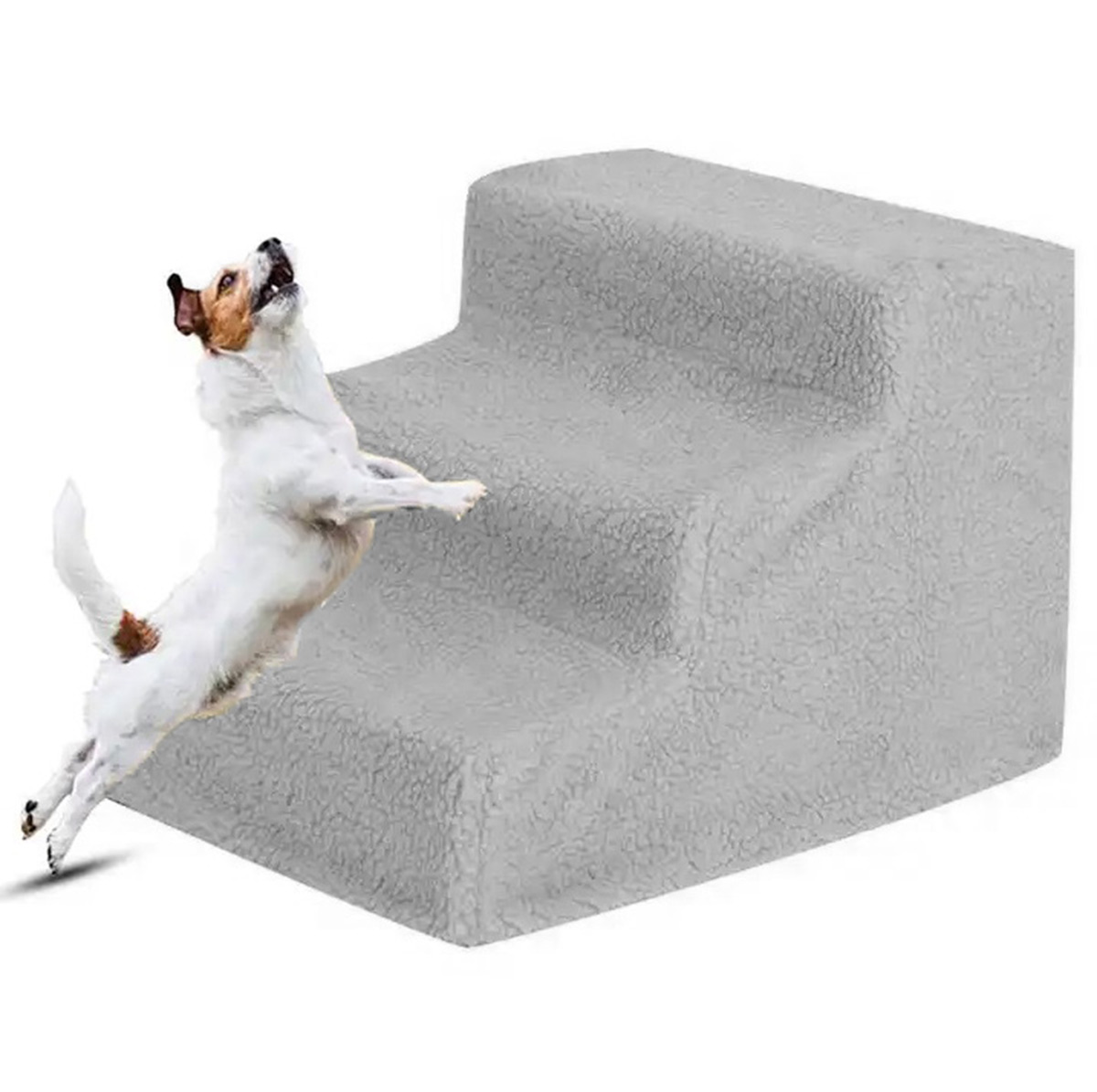 Levně Schody Rampa Pro Psa Tři Stupně 30 CM Plošina Šedá Skládací ZW25