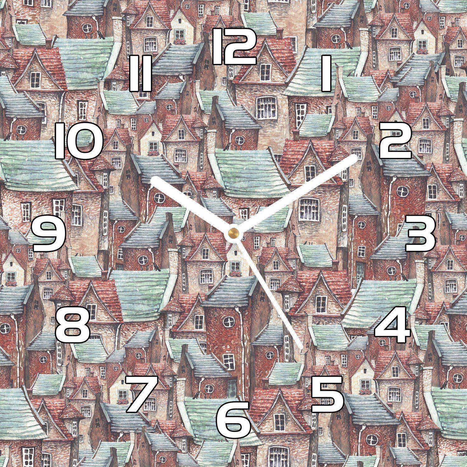 

Szklany zegar Stare miasto kolorowy wzór 30x30 cm