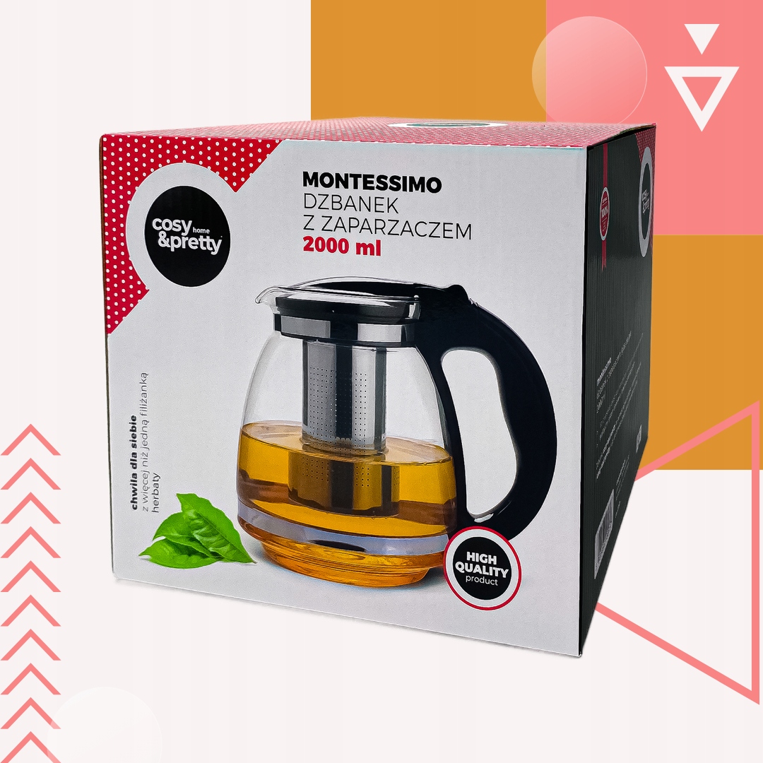 Dzbanek 2l Szklany z Zaparzaczem do Kawy Herbaty DUŻY ZAPARZACZ Czajnik Marka Avocado Home