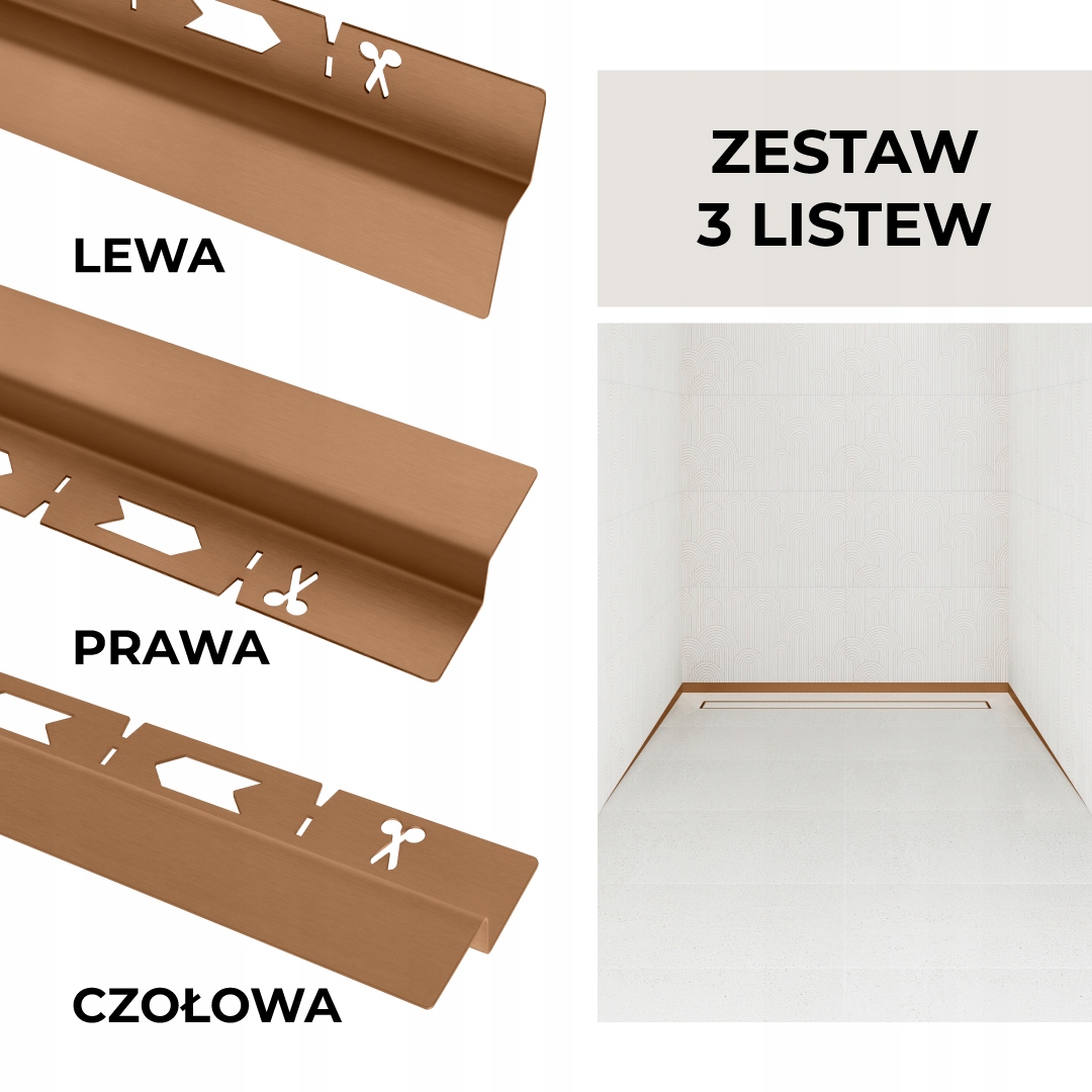 Sada lišt pro klasický odtok Vogi čelní nástěnná měď 120