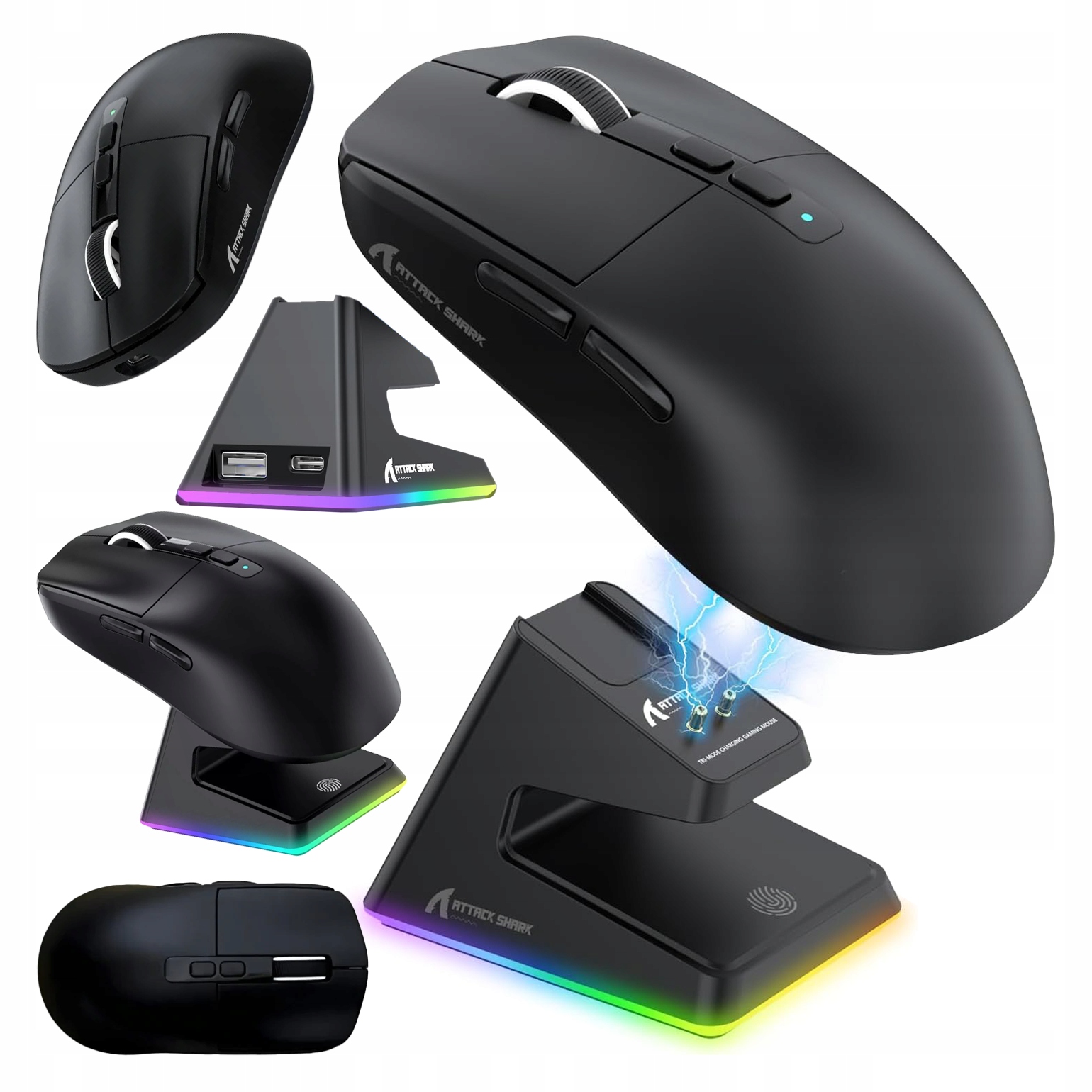 Bezprzewodowa myszka gamingowa Attack Shark X6 +stacja ładująca Rgb Bt 2.4G