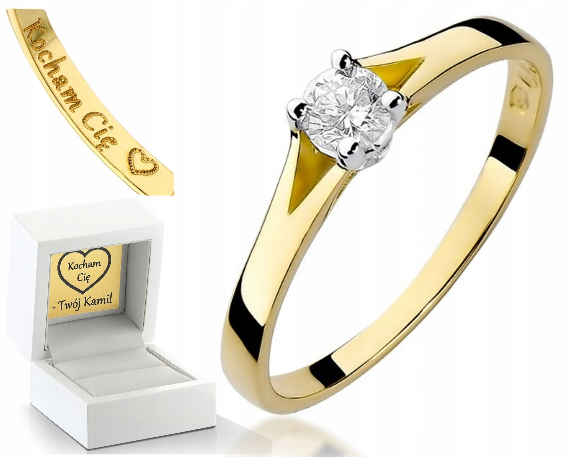 Zlatý Prstýnek S Diamantem 0,20CT Gravírování Bonus Pro Ženu