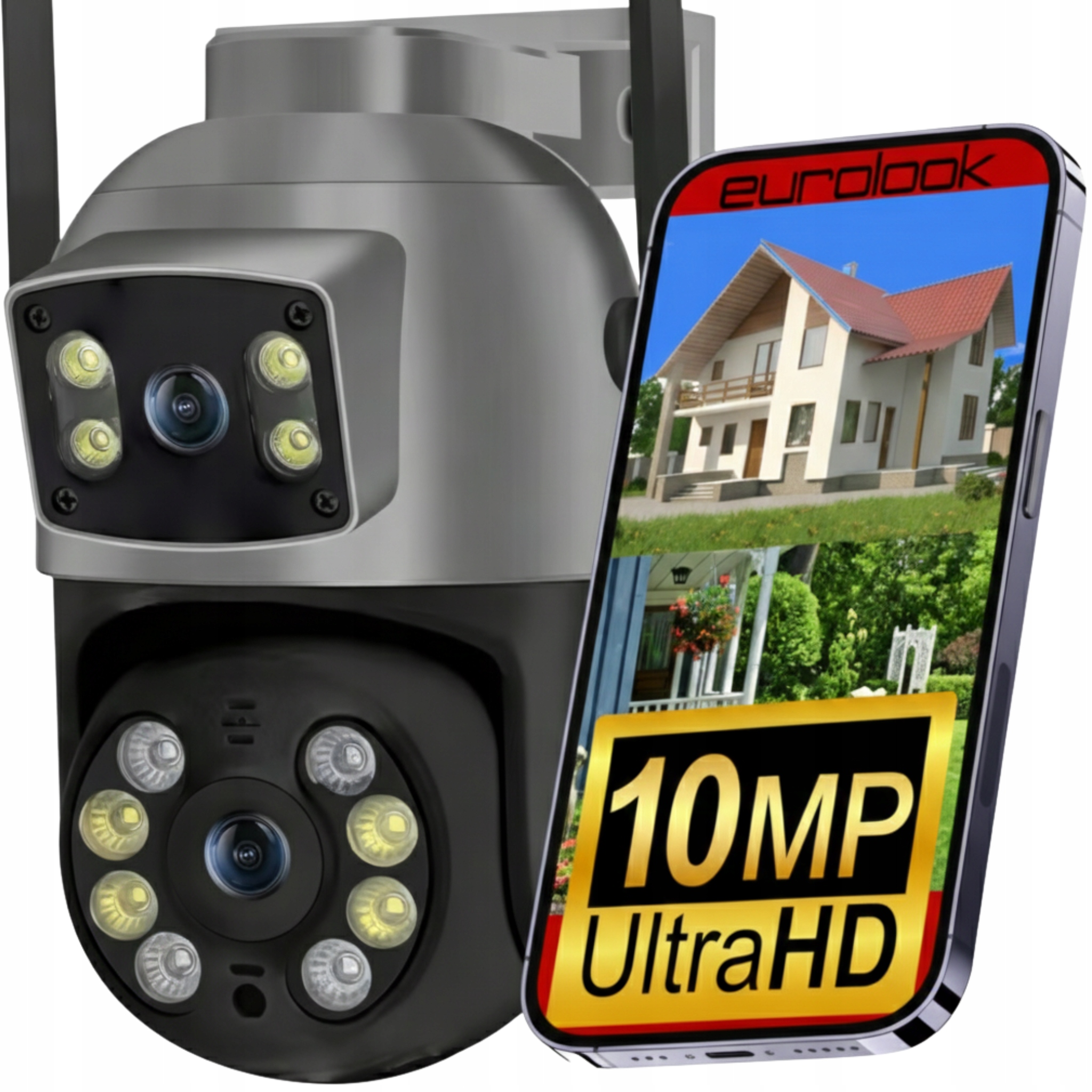 Otočná Venkovní Wifi Kamera Dvojitá Ip 10MPX Uhd Aplikace 4K Ultra Hd