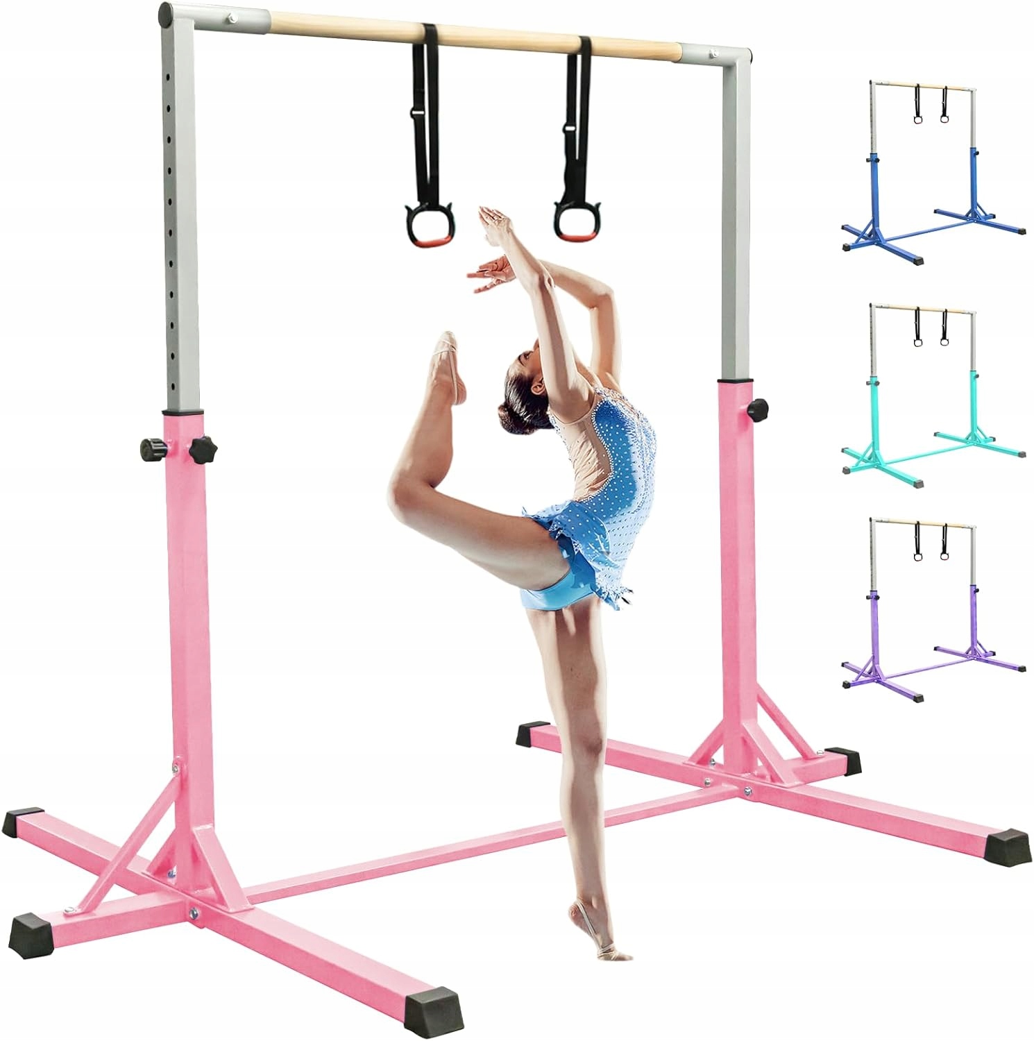 Drążek gimnastyczny dla dzieci Fbsport regulowany 90–150 cm trening różowy