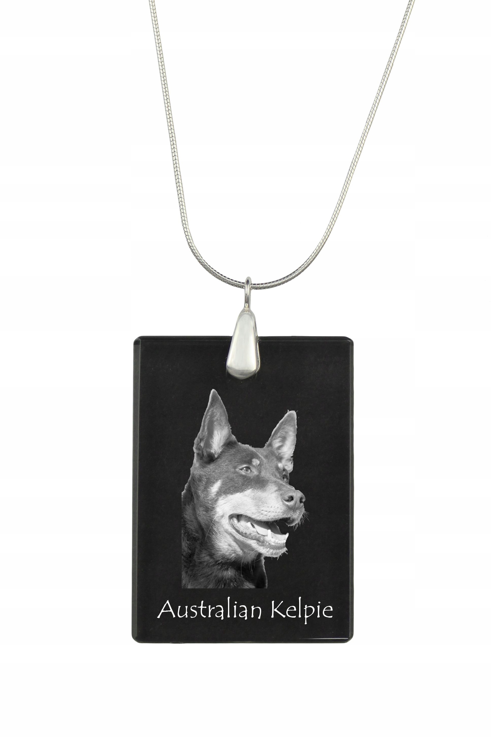 Australský ovčák kelpie, stříbrný náhrdelník s křišťálovým přívěskem