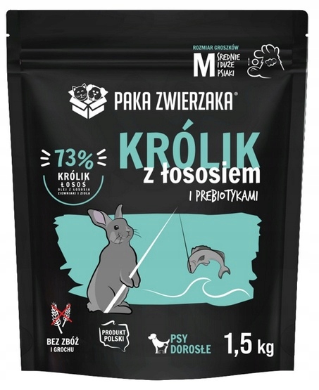 Levně Hypoalergenní krmivo pro středního psa Paka Zwierzaka Králík a Losos 1,5 kg