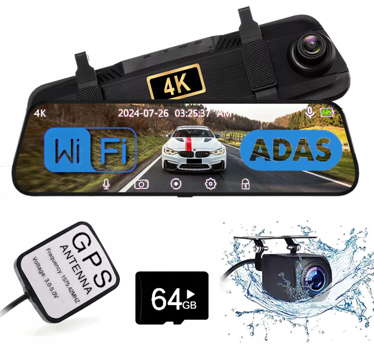 Videozáznamovač jazdy Cúvacia kamera Sony Uhd 4K Gps zrkadlo WiFi Adas