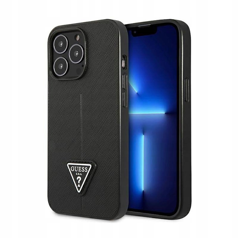 Guess Saffiano Triangle Logo Case – Pouzdro pro iPhone 14 Pro (černé)