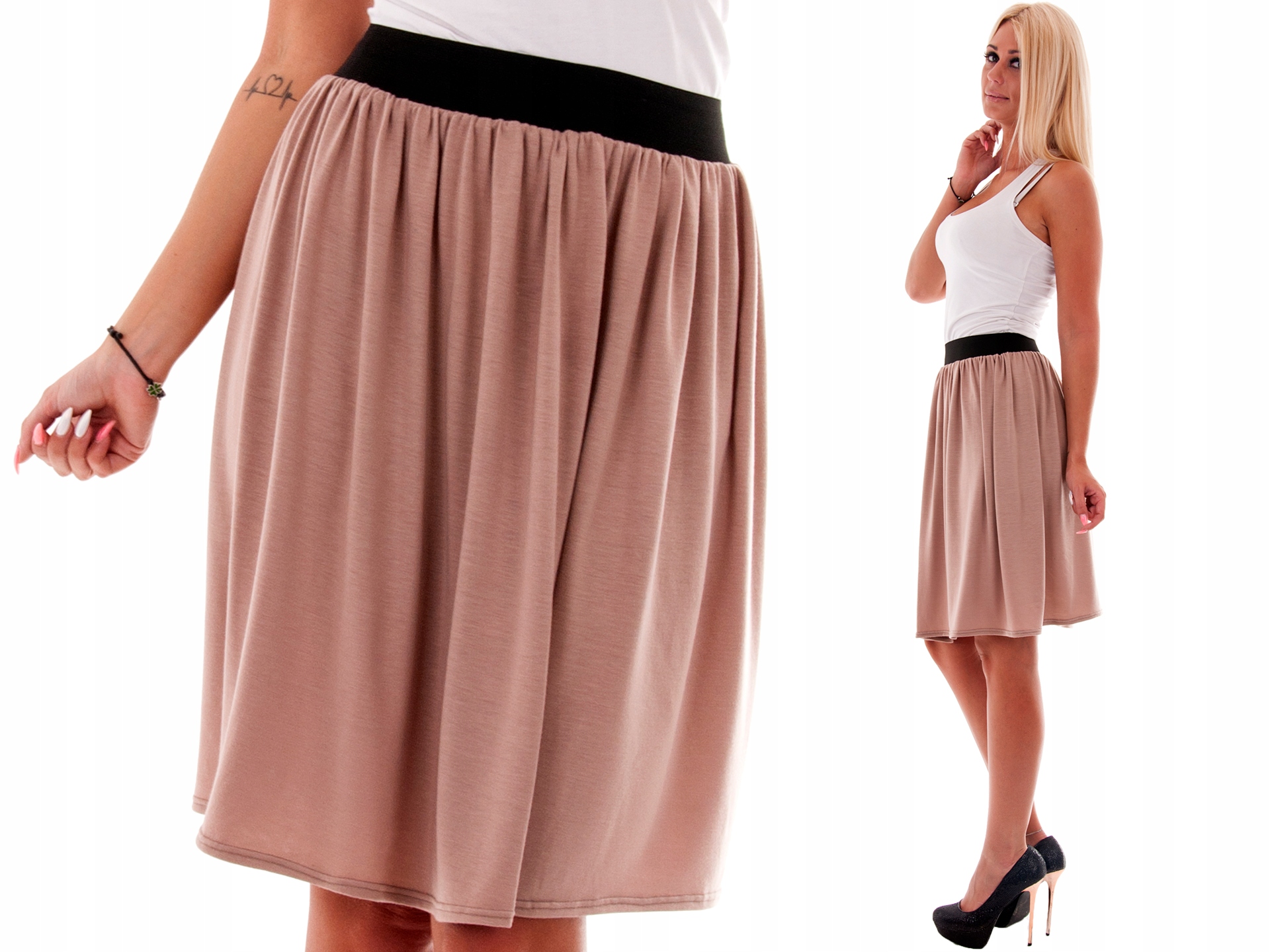 

D18 MIDI Spódnica Na Gumie Kolory Cappuccino r. 36