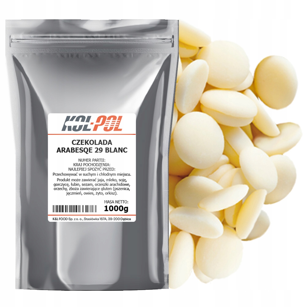 Czekolada Belgijska 29% Biała 1kg Do fontann fondue deserów jakość Kol-Pol