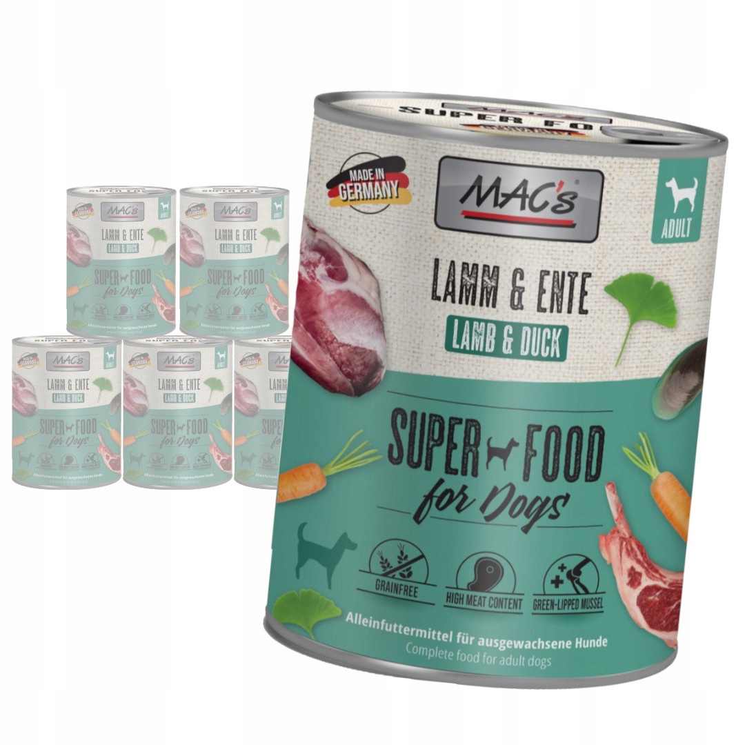 Levně MAC's Dog 6x800g Bezobilné Vlhké Krmivo s jehněčím masem a kachnou pro psa