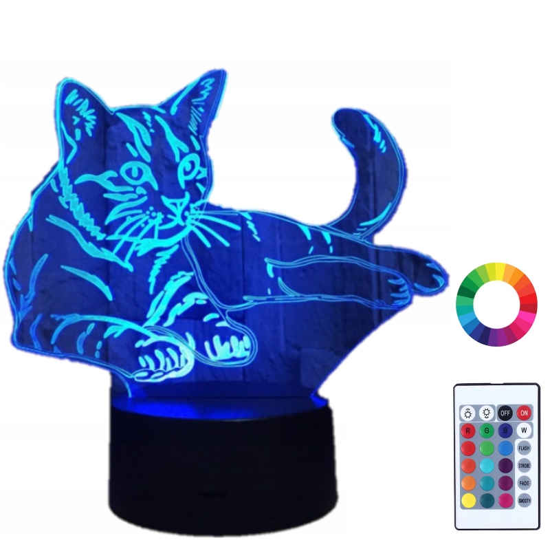 

Lampka Nocna Kot 3D Led Pilot Imię Grawer