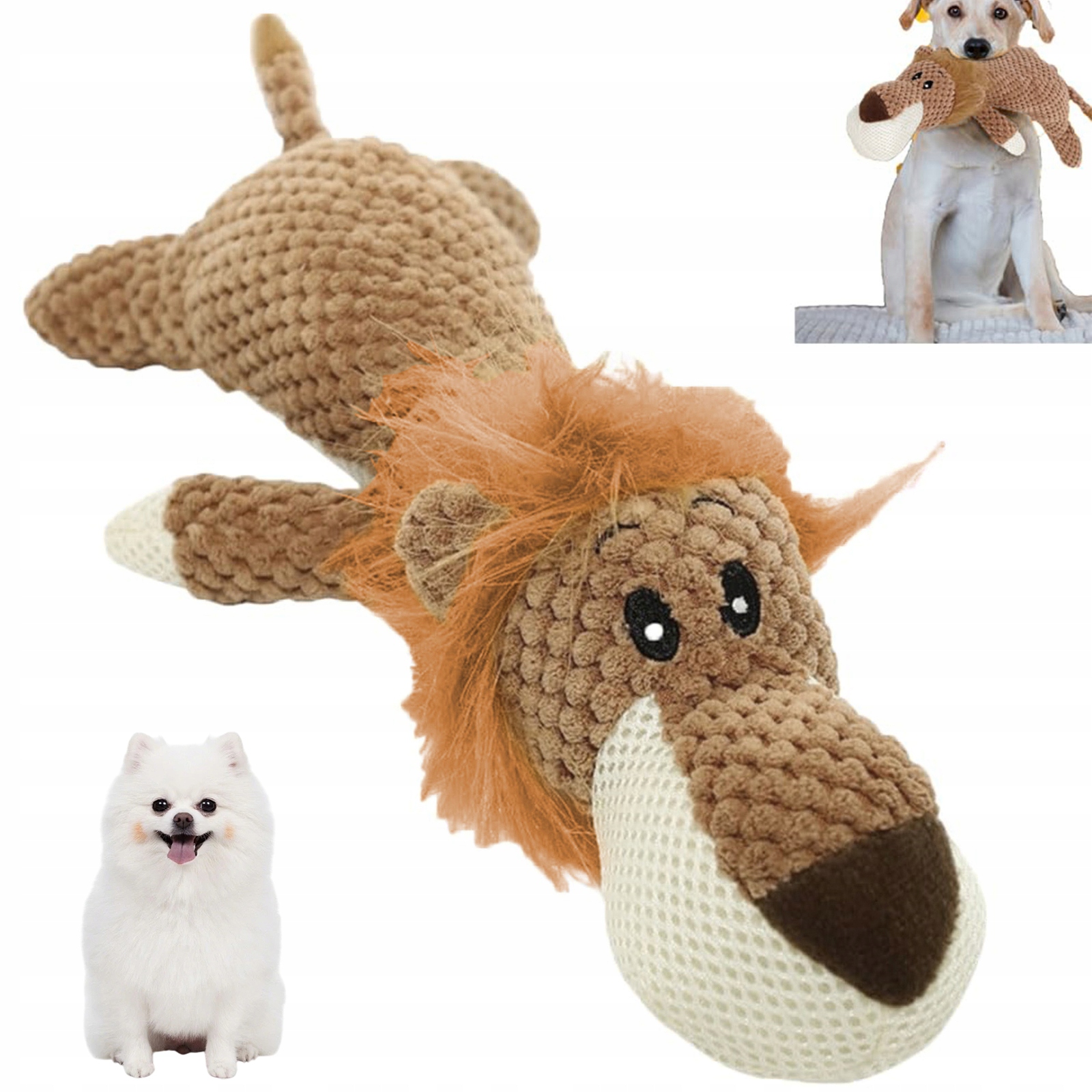 Levně Hračka Pro Psy Plyšová Lev Měkké Kousátko S Pískátkem Pro Štěňata Hnědá