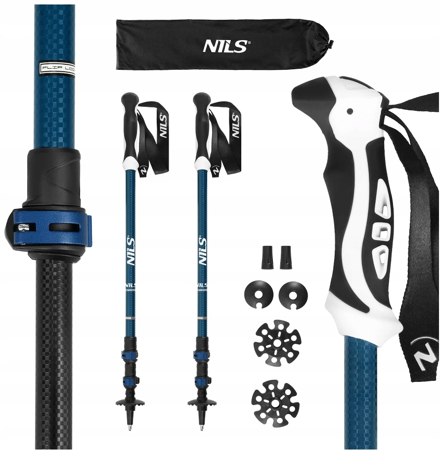 Nils Aluminiowe Kije Trekkingowe TK8601 Blue Lekkie Regulowane 63-135cm
