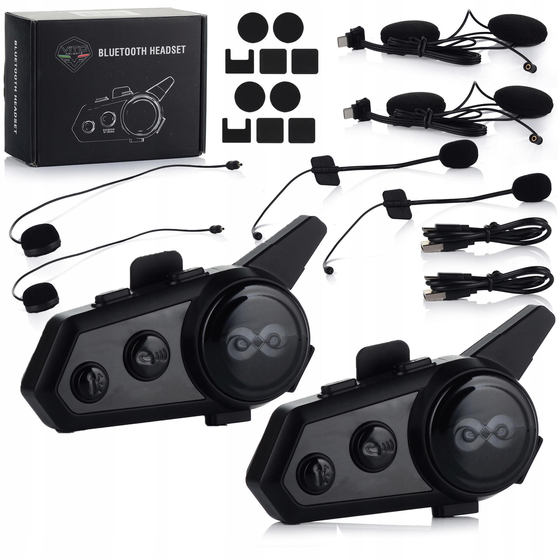2x Motocyklový Interkom Vito Y8 Mesh Bluetooth do 8 Moto Vodotesný 1500 m