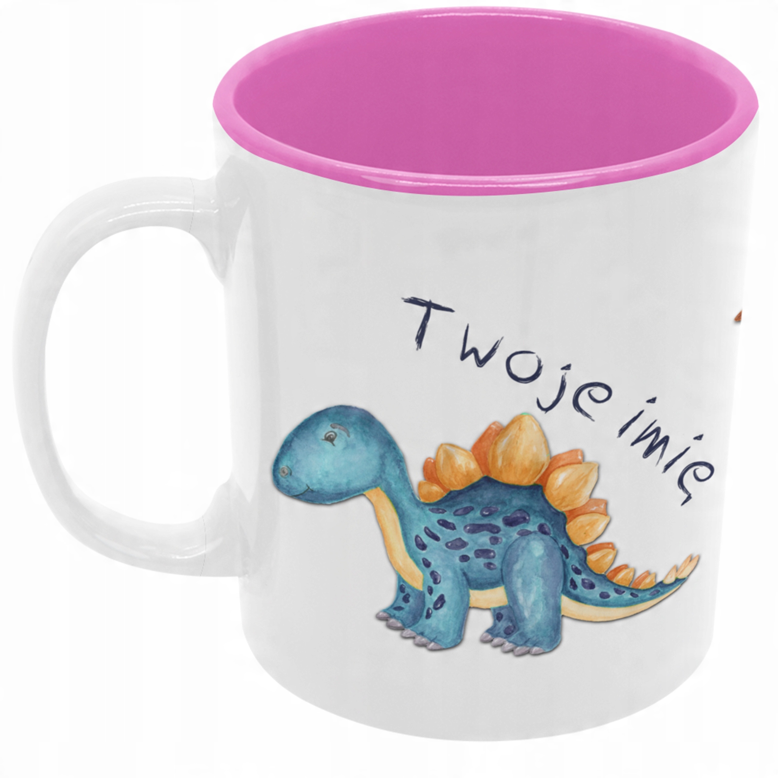 

Kubek z Imieniem Imię dla dziecka dino różowy